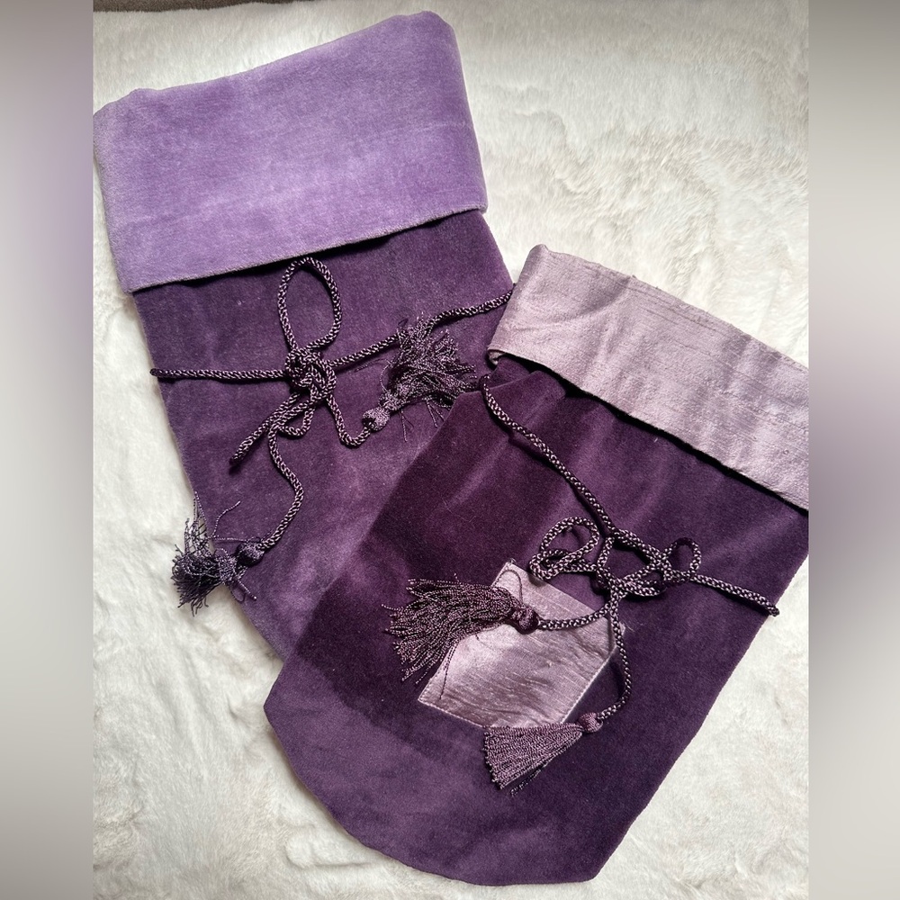 Pottery Barn purple velvet wine bags!